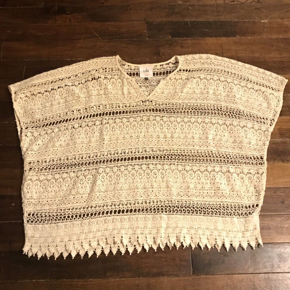Cabi Capri Ivory Lace Crochet Top Coverup 5026 Love Carol Size Small Boho Cotton